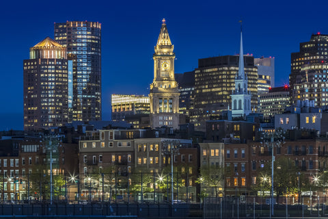 BOSTON Evening Skyline of North End & Financial District Wall Art