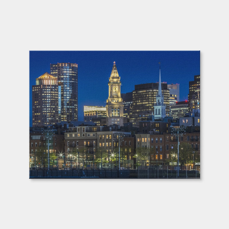 AUTO-MOCKUP WHITE | Boston Evening Skyline of North End & Financial District | 1 Piece | Gallery Wrap Canvas | group=4x3