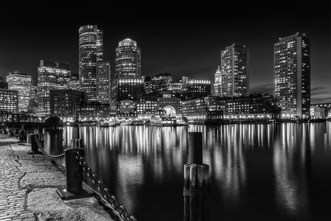 BOSTON Monochrome Skyline Night Wall Art