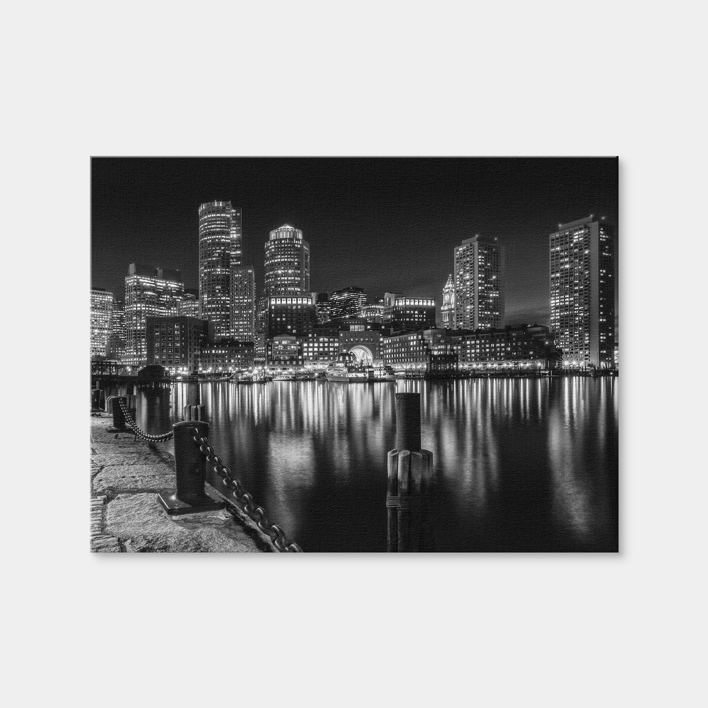 AUTO-MOCKUP WHITE | Boston Monochrome Skyline Night | 1 Piece | Gallery Wrap Canvas | group=4x3
