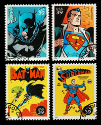 Batman and Superman Postage Stamps Wall Art