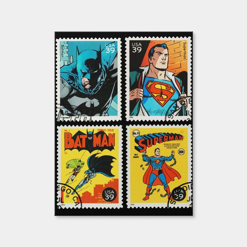 AUTO-MOCKUP WHITE | Batman and Superman Postage Stamps | 1 Piece | Gallery Wrap Canvas | group=3x4
