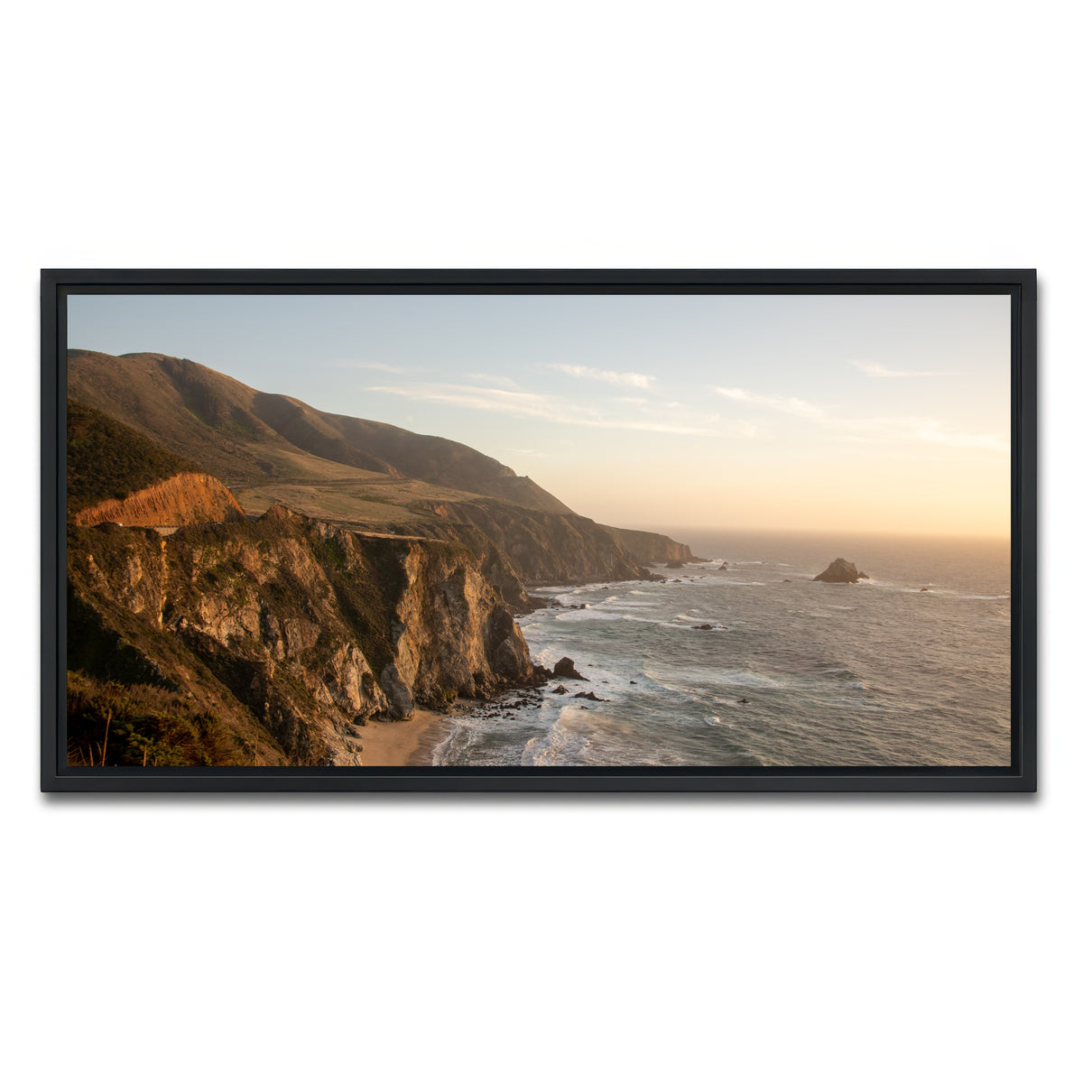 AUTO-MOCKUP WHITE | Big Sur Coastline Sunset | 1 Piece | Black Framed Canvas | group=2x1