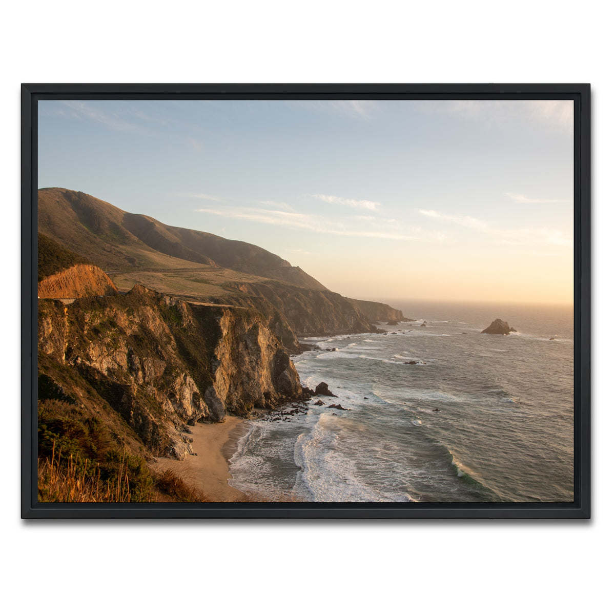 AUTO-MOCKUP WHITE | Big Sur Coastline Sunset | 1 Piece | Black Framed Canvas | group=4x3