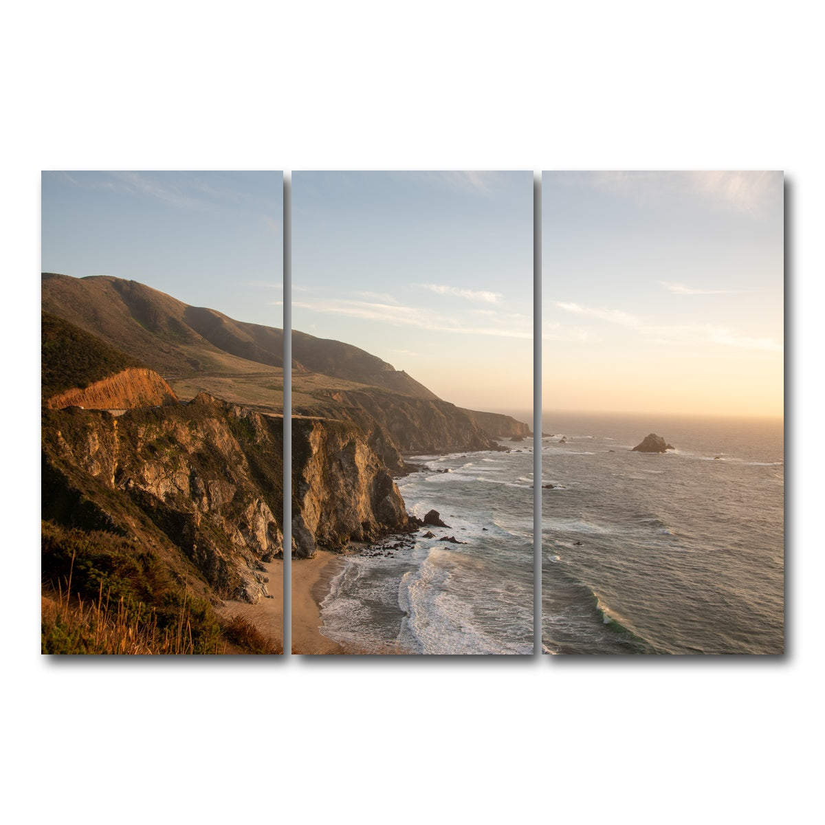 AUTO-MOCKUP WHITE | Big Sur Coastline Sunset | 3 Piece | Gallery Wrap Canvas | group=12x24