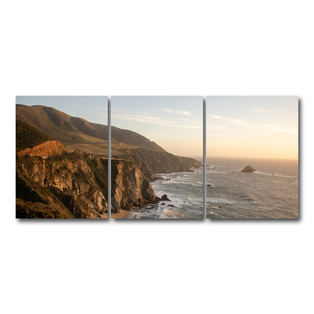 AUTO-MOCKUP WHITE | Big Sur Coastline Sunset | 3 Piece | Gallery Wrap Canvas | group=18x24