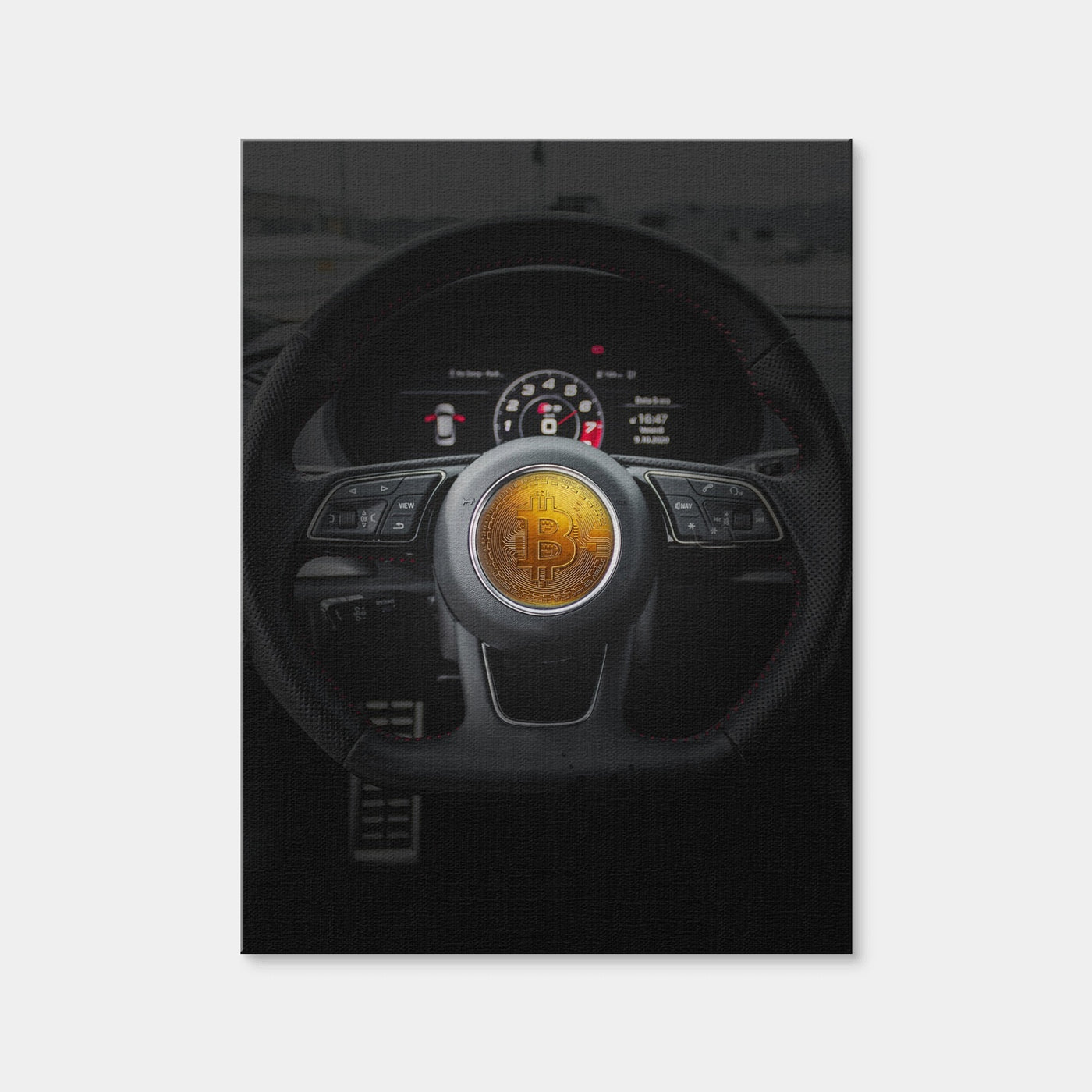 AUTO-MOCKUP WHITE | Bitcoin Car Steering | 1 Piece | Gallery Wrap Canvas | group=3x4