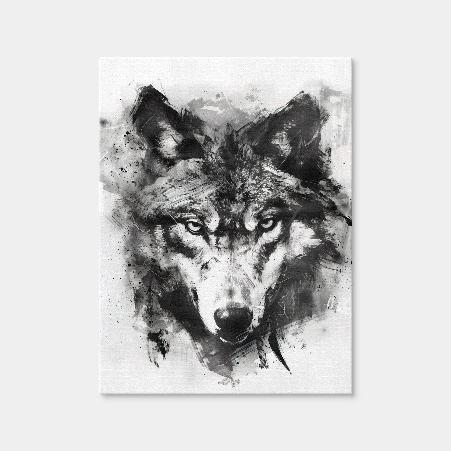 AUTO-MOCKUP WHITE | Black & White Wolf | 1 Piece | Gallery Wrap Canvas | group=3x4