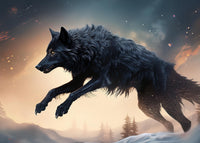 Black Wolf Jumping Wall Art