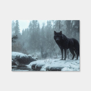 AUTO-MOCKUP WHITE | Black Wolf in Snowy Forest | 1 Piece | Gallery Wrap Canvas | group=4x3