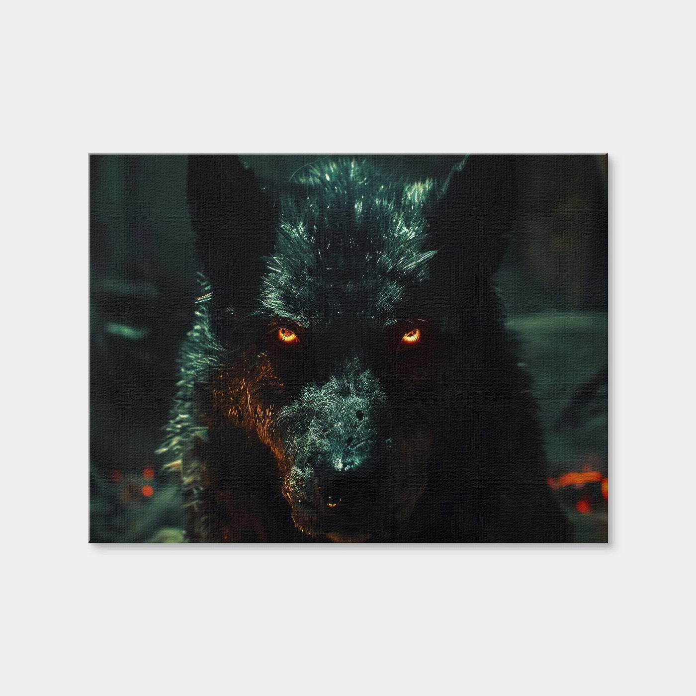 AUTO-MOCKUP WHITE | Black Wolf with Glowing Orange Eyes | 1 Piece | Gallery Wrap | group=4x3