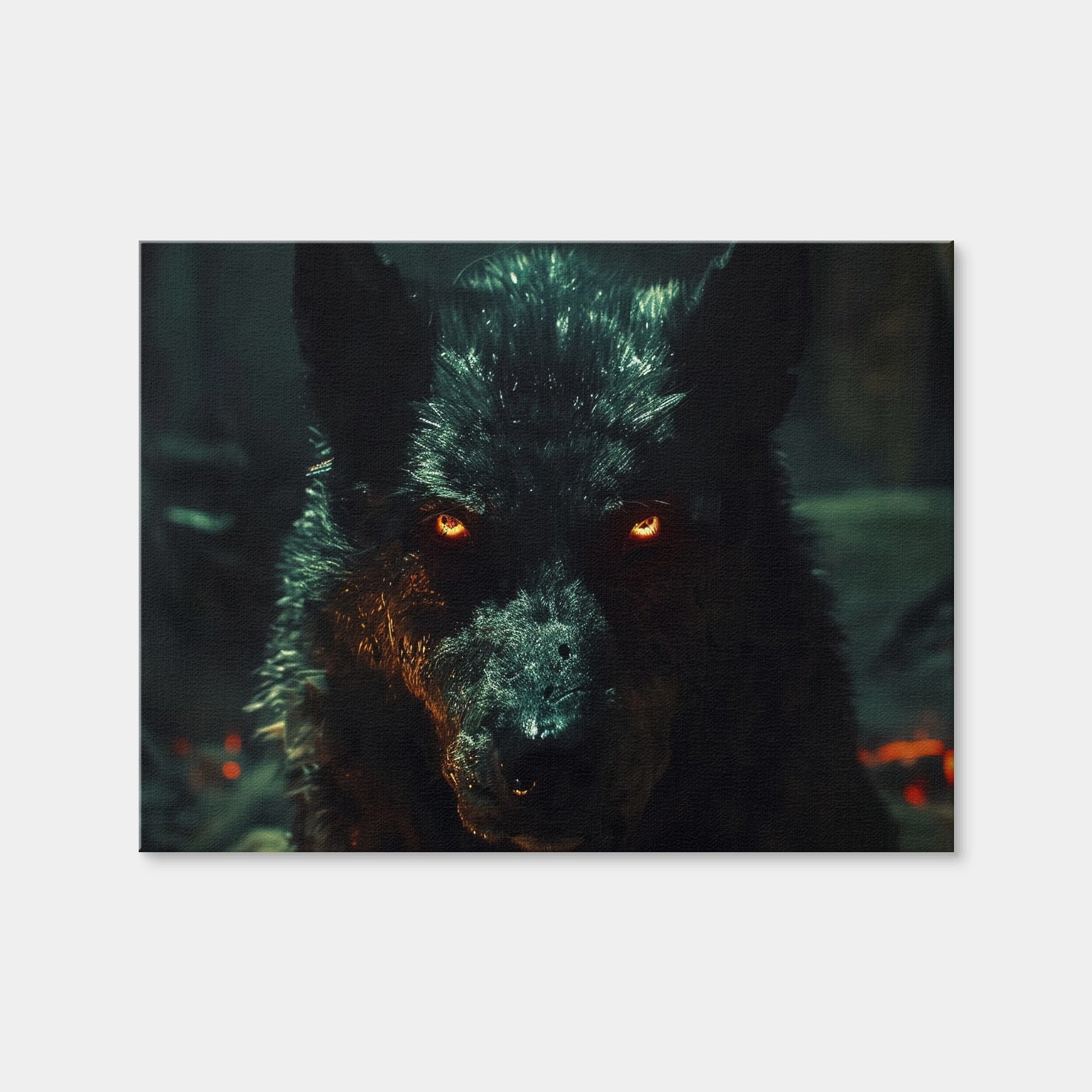 AUTO-MOCKUP WHITE | Black Wolf with Glowing Orange Eyes | 1 Piece | Gallery Wrap | group=4x3
