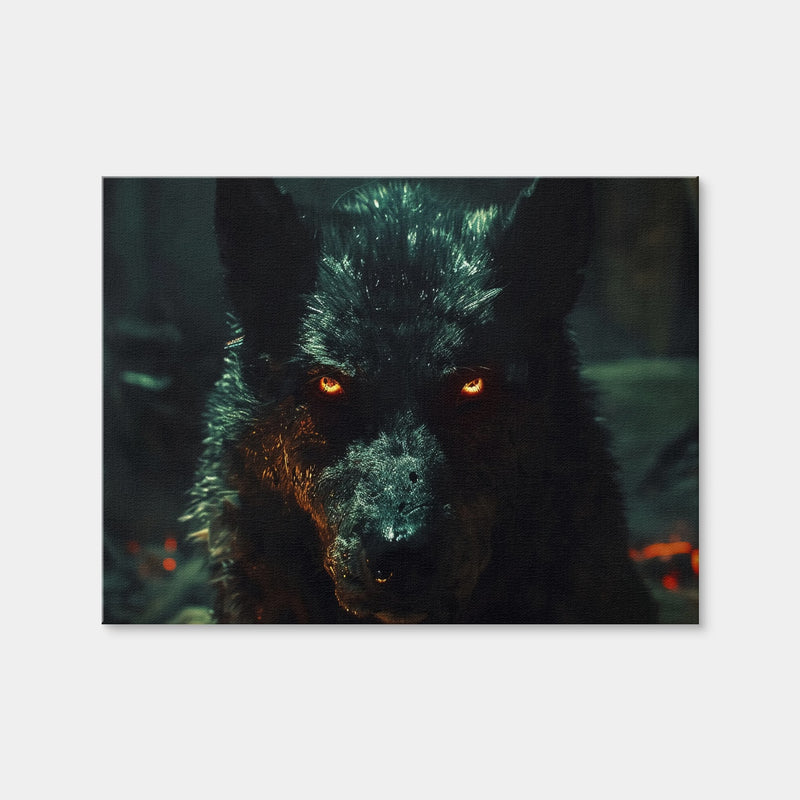 AUTO-MOCKUP WHITE | Black Wolf with Glowing Orange Eyes | 1 Piece | Gallery Wrap | group=4x3