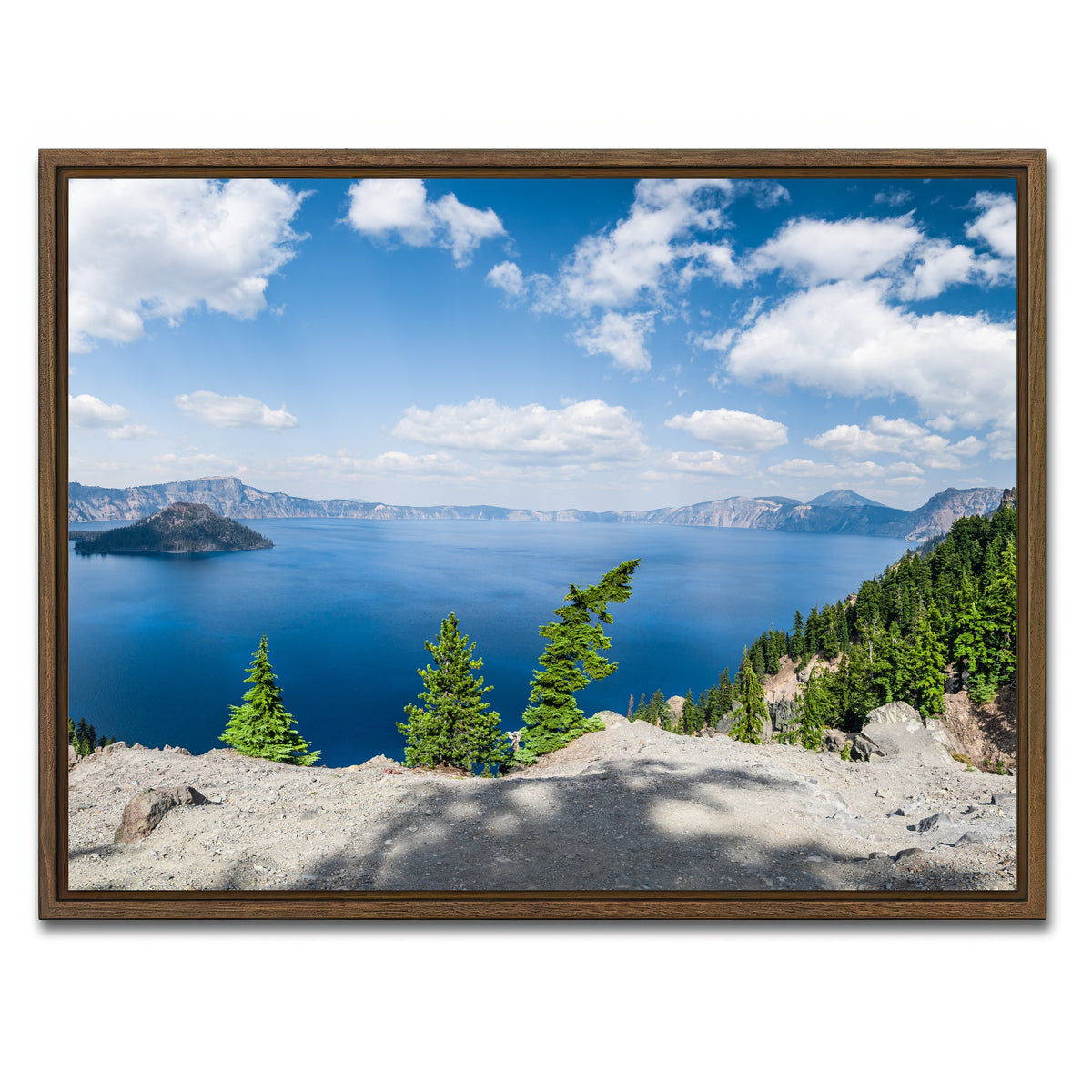 AUTO-MOCKUP WHITE | Blue Crater Lake Panorama | 1 Piece | Walnut Framed Canvas | group=4x3