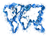 Blue Splatter World Map Wall Art