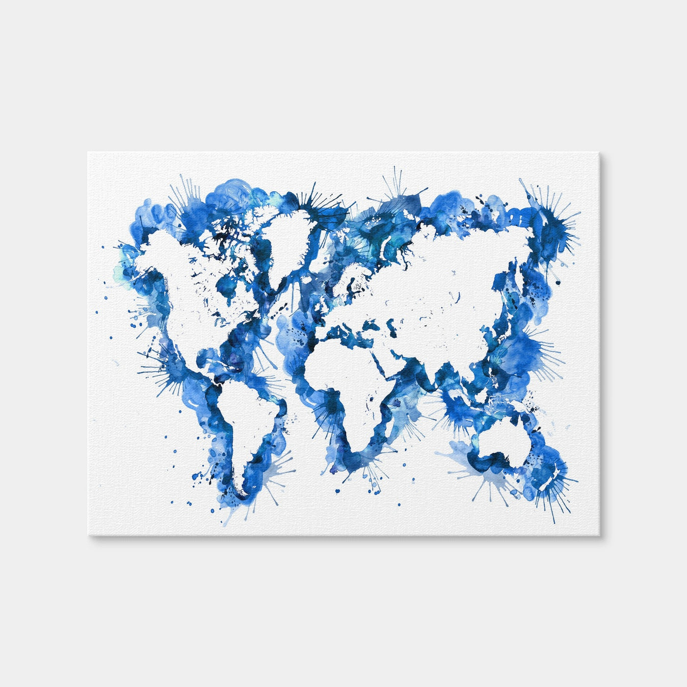AUTO-MOCKUP WHITE | Blue Splatter World Map | 1 Piece | Gallery Wrap Canvas | group=4x3