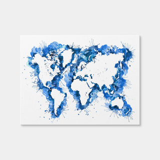 AUTO-MOCKUP WHITE | Blue Splatter World Map | 1 Piece | Gallery Wrap Canvas | group=4x3