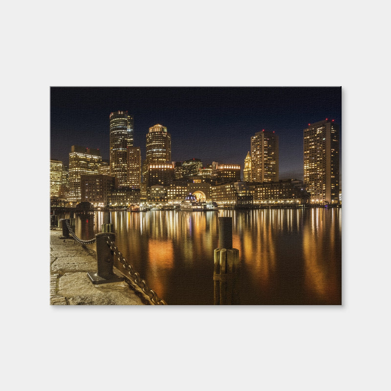 AUTO-MOCKUP WHITE | Boston Fan Pier Park & Skyline at Night | 1 Piece | Gallery Wrap Canvas | group=4x3