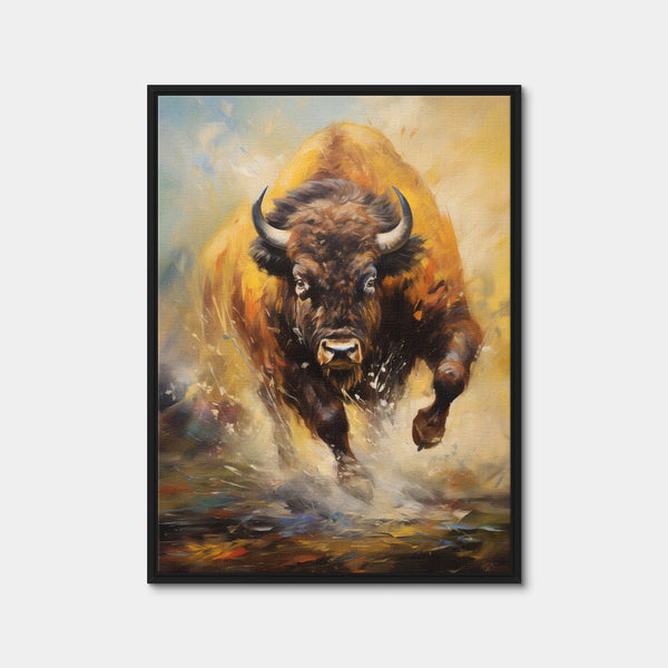 Buffalo Charging Wall Art — Framed Canvas Format preview
