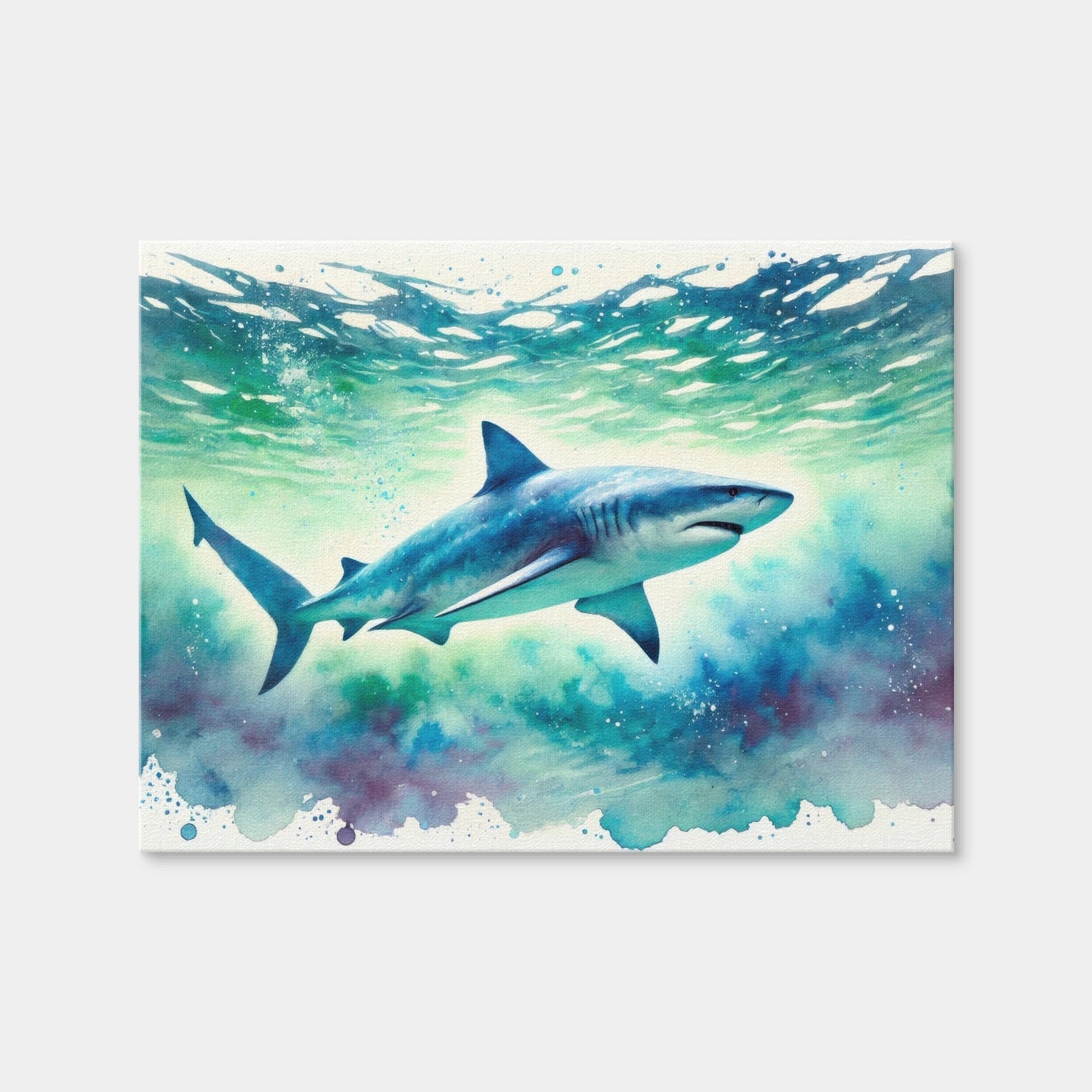 AUTO-MOCKUP WHITE | Bull Shark Watercolor | 1 Piece | Gallery Wrap Canvas | group=4x3