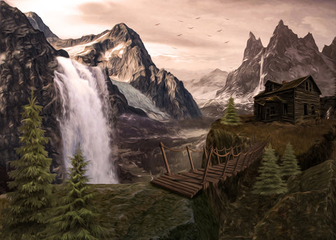 Cabin on a Cliff Wall Art