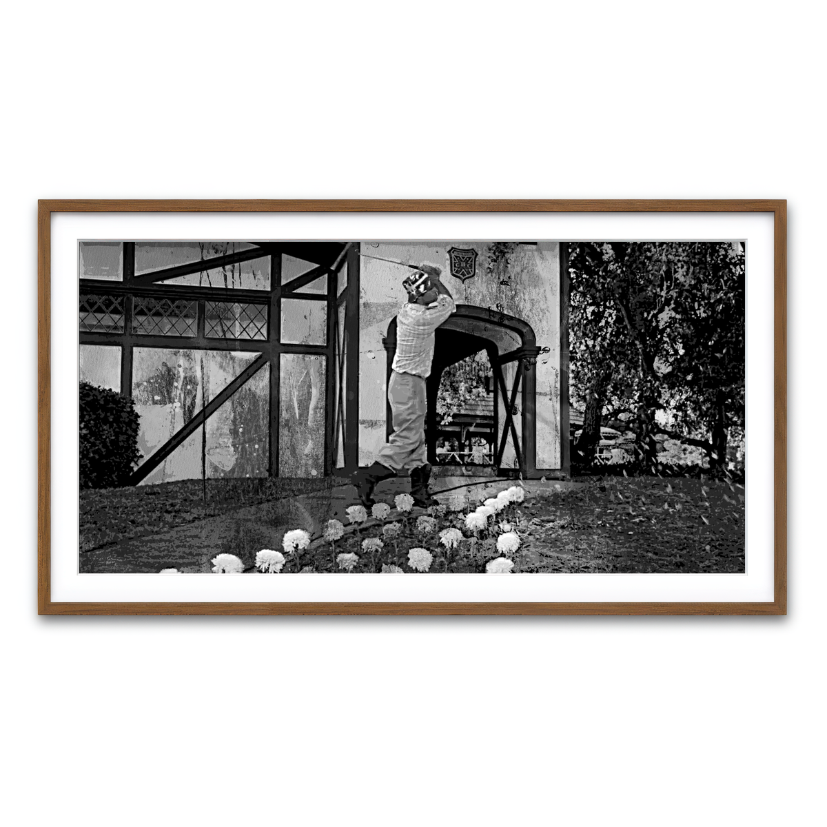 AUTO-MOCKUP WHITE | Caddyshack Cinderella Story Grayscale | 1 Piece | Walnut Framed Print | group=2x1