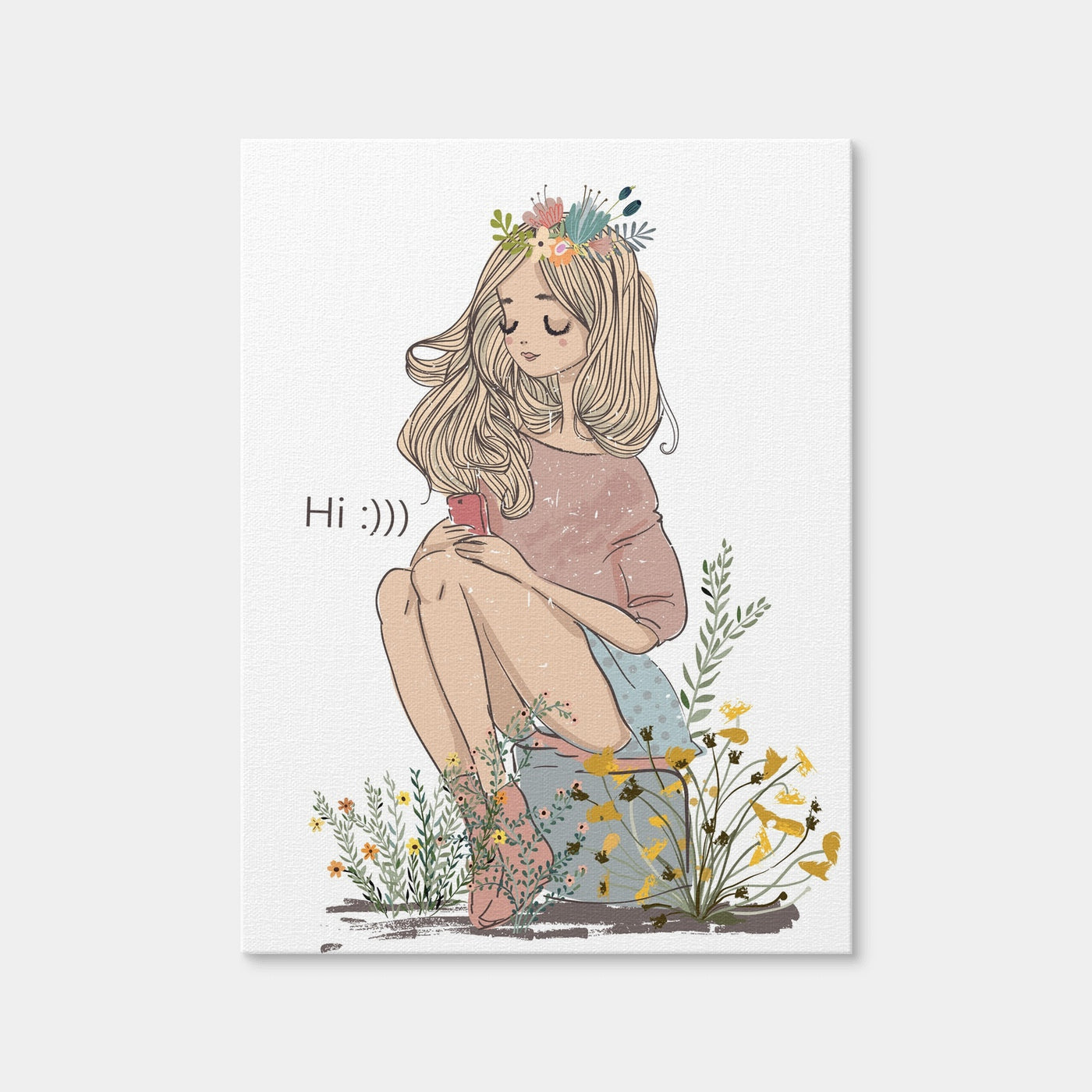 AUTO-MOCKUP WHITE | Cartoon Flower Girl | 1 Piece | Gallery Wrap Canvas | group=3x4