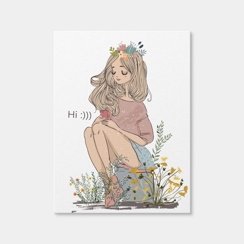 AUTO-MOCKUP WHITE | Cartoon Flower Girl | 1 Piece | Gallery Wrap Canvas | group=3x4