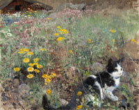 Cat on a flowery Meadow Wall Art
