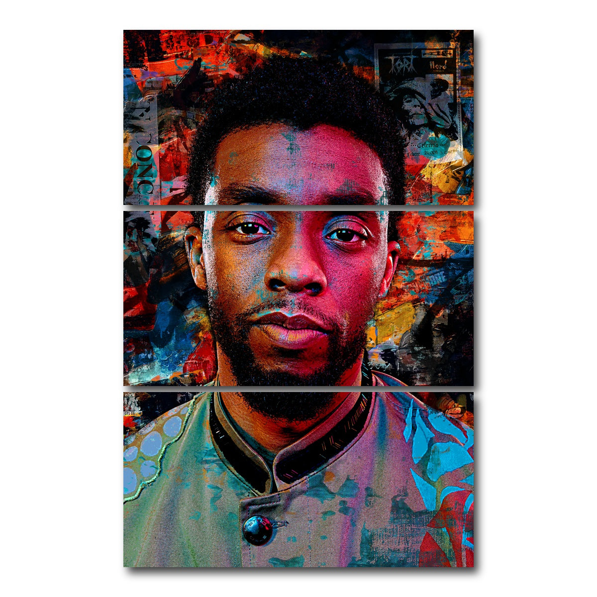 AUTO-MOCKUP WHITE | Chadwick Boseman | 3 Piece | Gallery Wrap Canvas | group=12x24_stacked