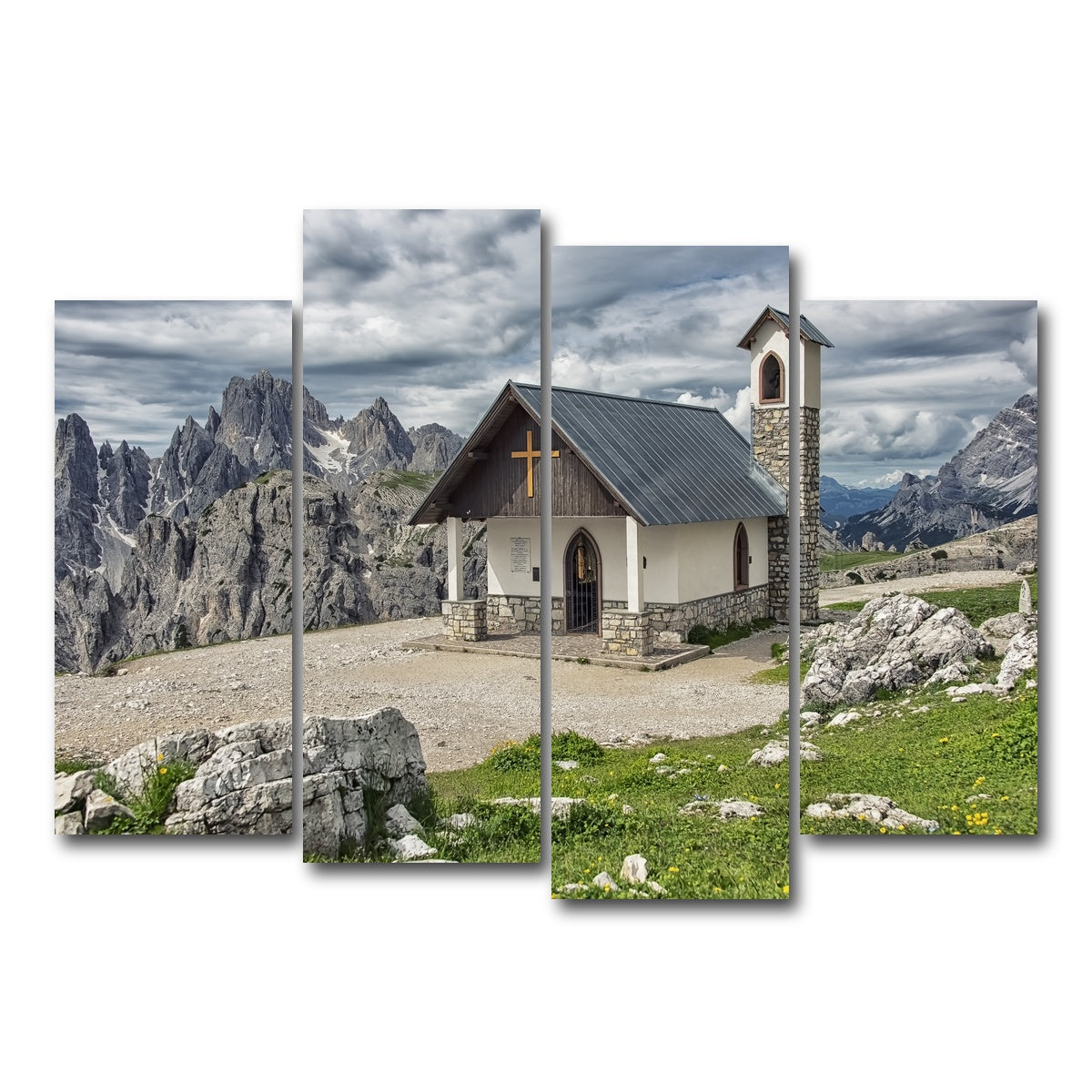 AUTO-MOCKUP WHITE | Chapel In The Dolomites | 4 Piece | Gallery Wrap Canvas | group=4_normal