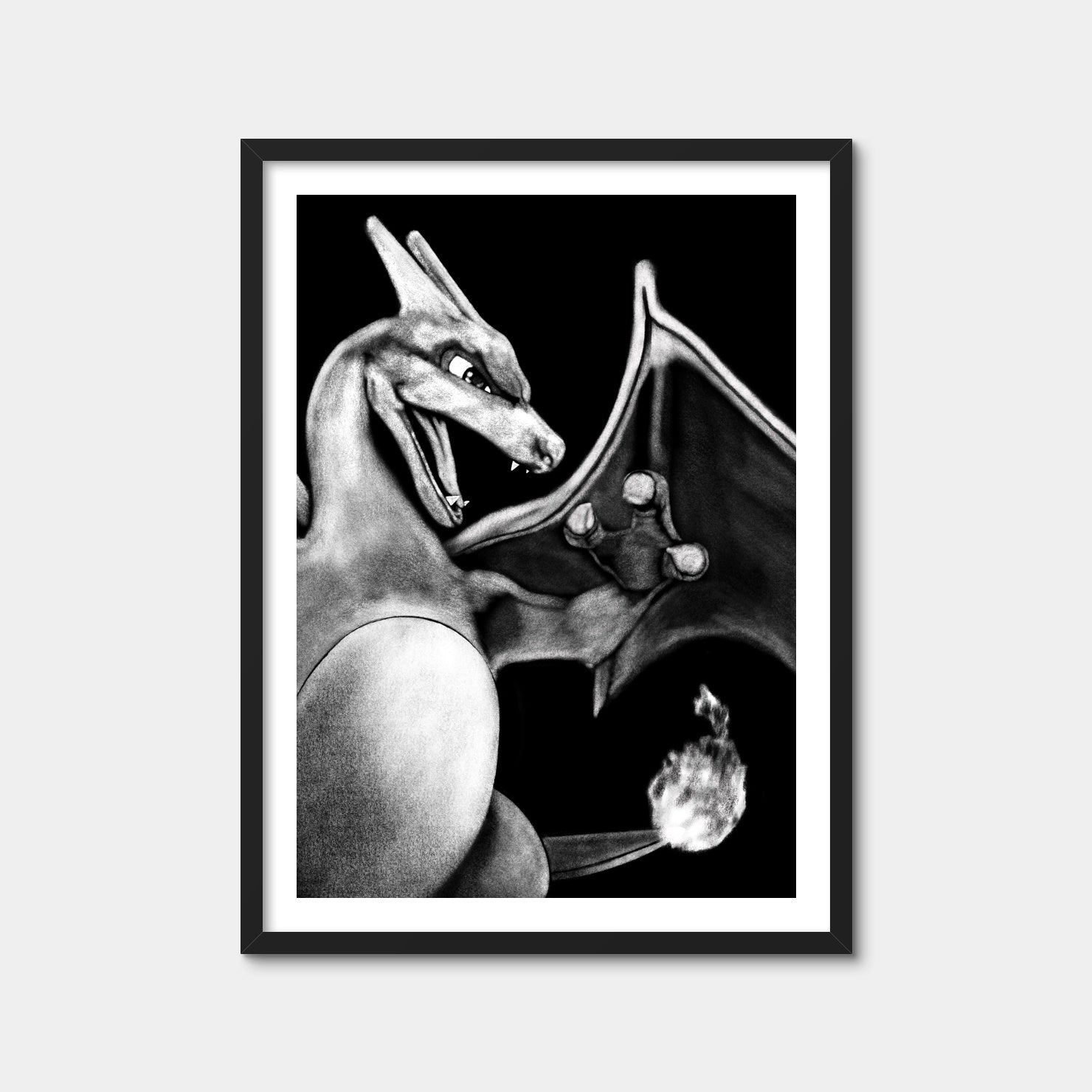 charizard pokemon card black and white Charizard Wall Art