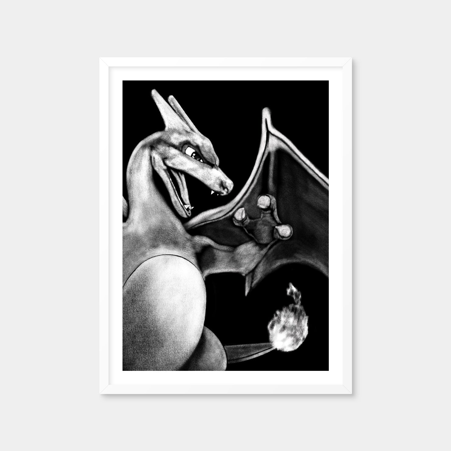 charizard pokemon card black and white CGC Trading Cards Certifies Extremely Rare Base Set Test Print Pokmon Charizard Wall Art - Framed