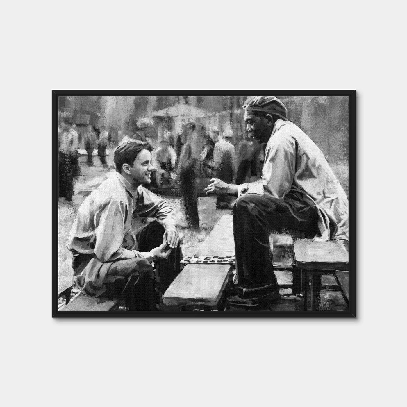 AUTO-MOCKUP WHITE | Checkers at Shawshank Grayscale | 1 Piece | Black Framed Canvas | group=4x3