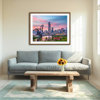 AUTO-MOCKUP ROOM | Chicago Skyline at Twilight Wall Art