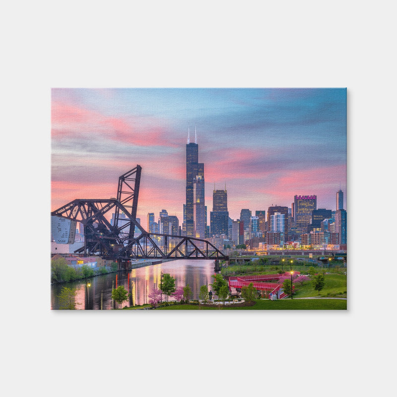 AUTO-MOCKUP WHITE | Chicago Skyline at Twilight | 1 Piece | Gallery Wrap Canvas | group=4x3