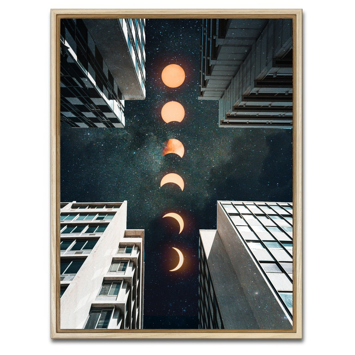 AUTO-MOCKUP WHITE | City Moonscape Buildings | 1 Piece | Natural Framed Canvas | group=3x4