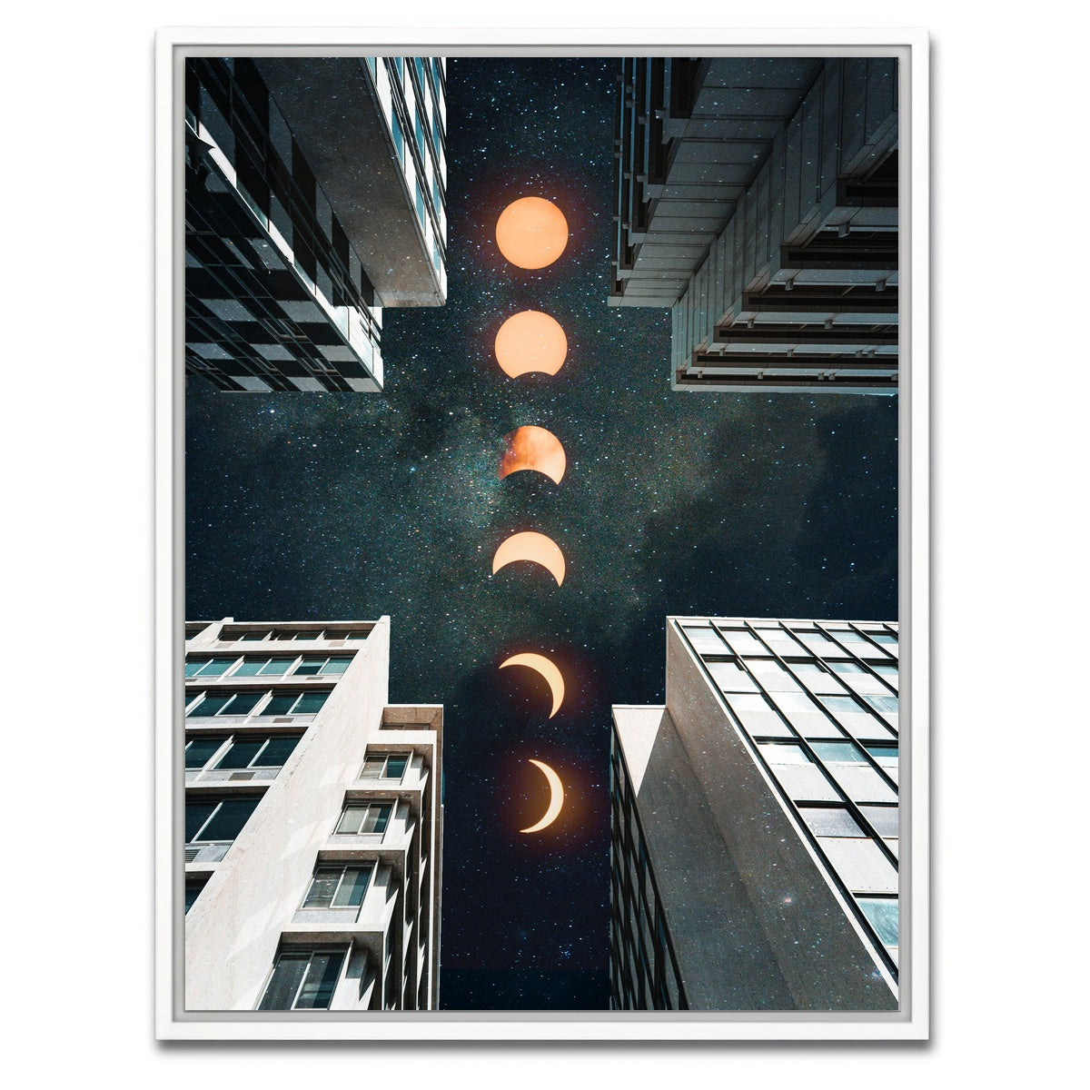 AUTO-MOCKUP WHITE | City Moonscape Buildings | 1 Piece | White Framed Canvas | group=3x4