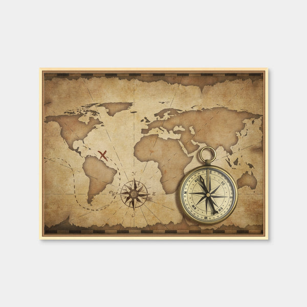 Compass and Map Wall Art — Framed Canvas Format preview
