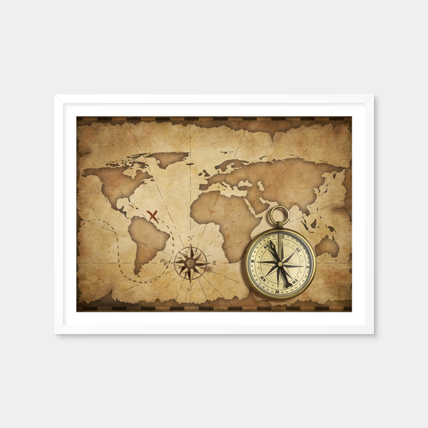 Compass and Map Wall Art — Framed Print Format preview