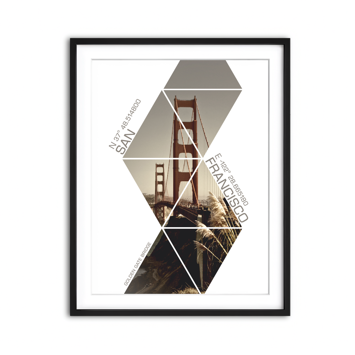 Coordinates San Francisco Golden Gate Bridge Wall Art