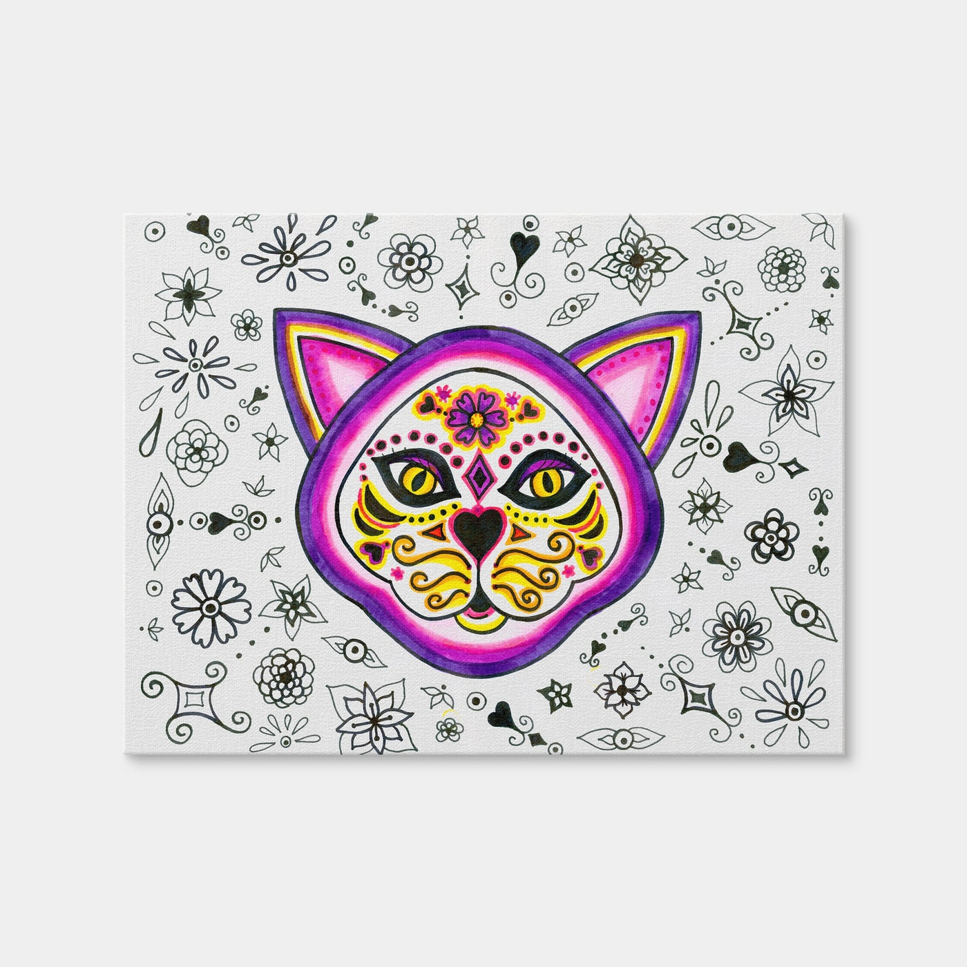 AUTO-MOCKUP WHITE | Day of the Dead Cat Skeleton | 1 Piece | Gallery Wrap Canvas | group=4x3