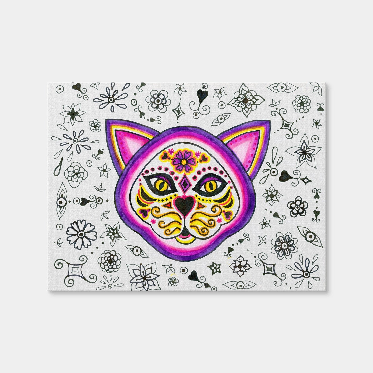 AUTO-MOCKUP WHITE | Day of the Dead Cat Skeleton | 1 Piece | Gallery Wrap Canvas | group=4x3