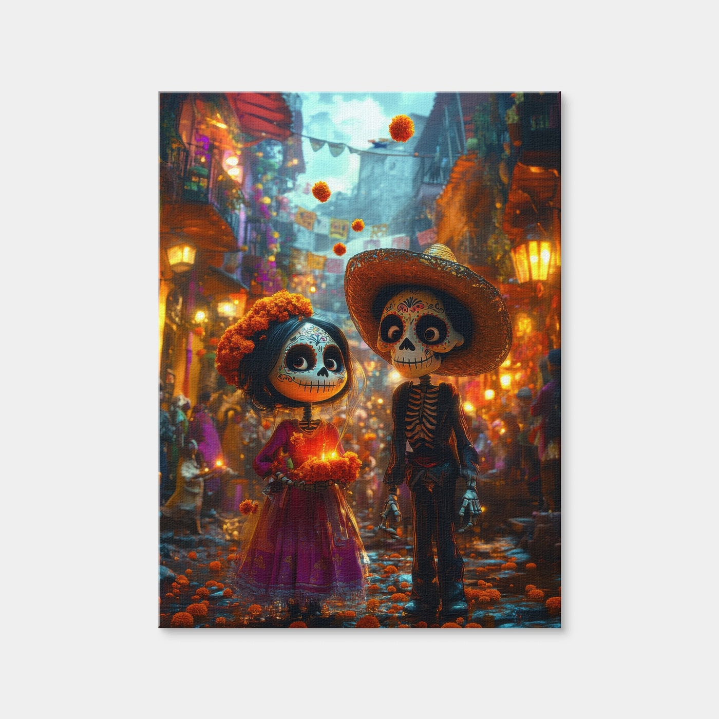 AUTO-MOCKUP WHITE | Day of the Dead Skeleton Figures | 1 Piece | Gallery Wrap Canvas | group=3x4