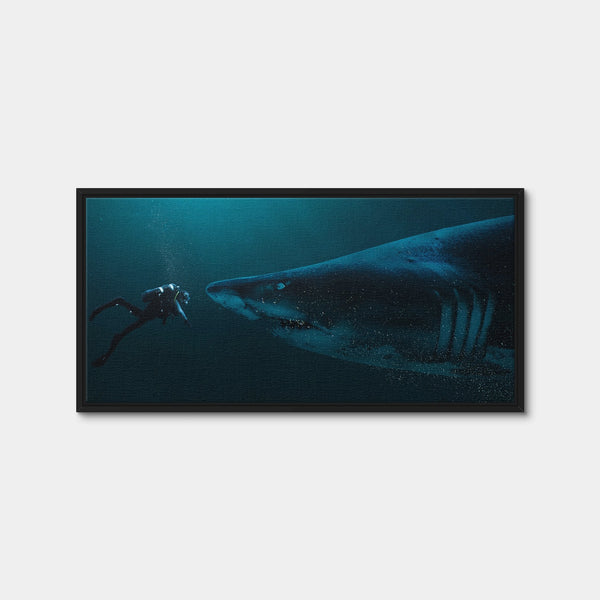 Diver and Shark Wall Art — Framed Canvas Format preview
