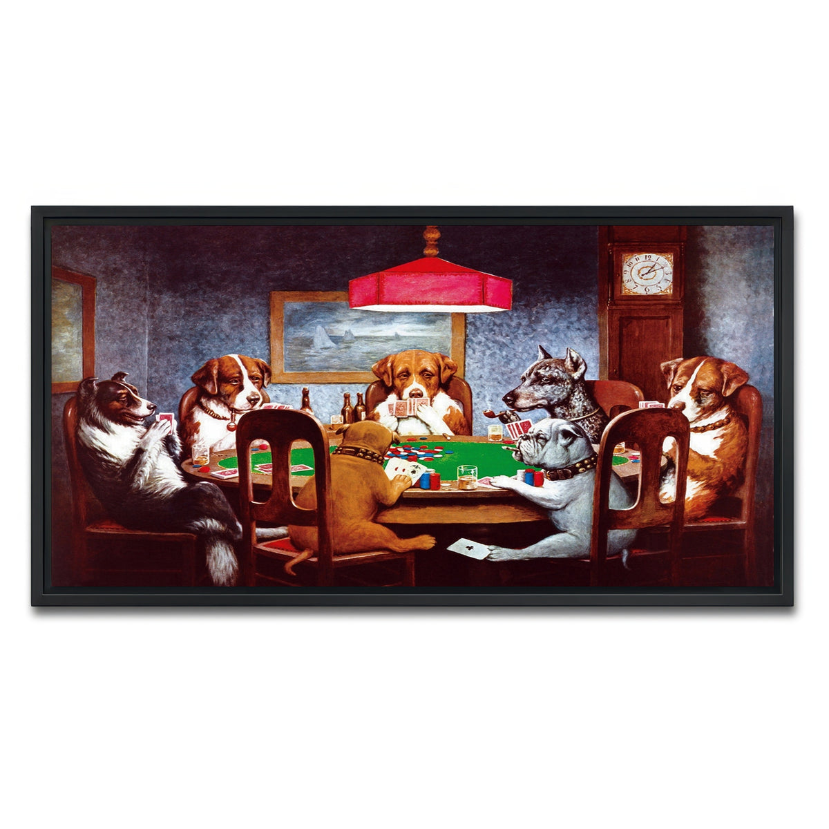 AUTO-MOCKUP WHITE | Dogs Playing poker | 1 Piece | Black Framed Canvas | group=2x1