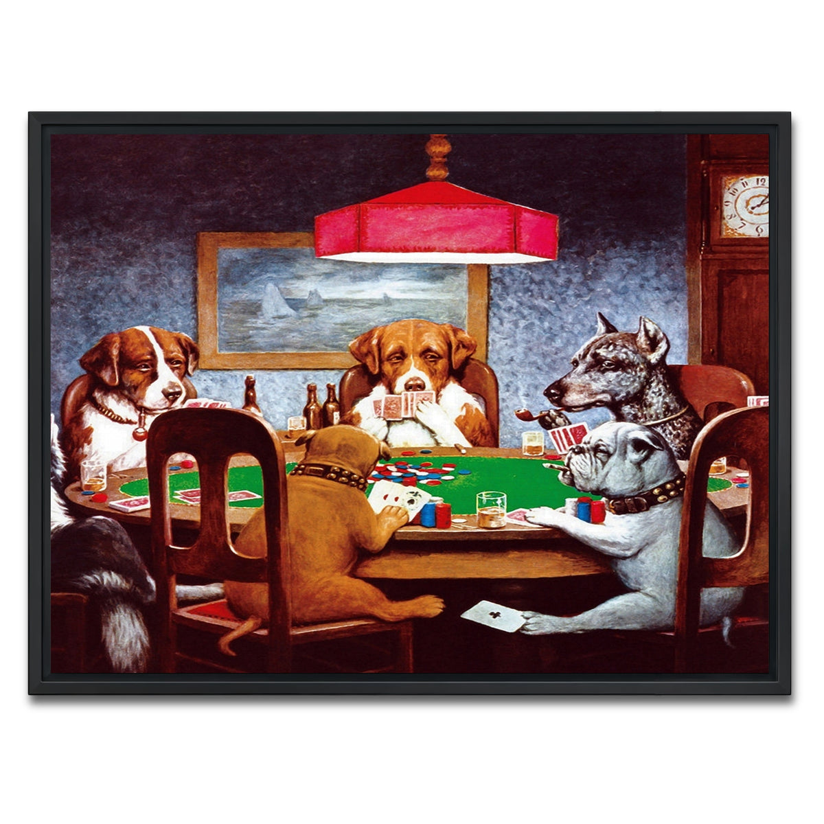 AUTO-MOCKUP WHITE | Dogs Playing poker | 1 Piece | Black Framed Canvas | group=4x3
