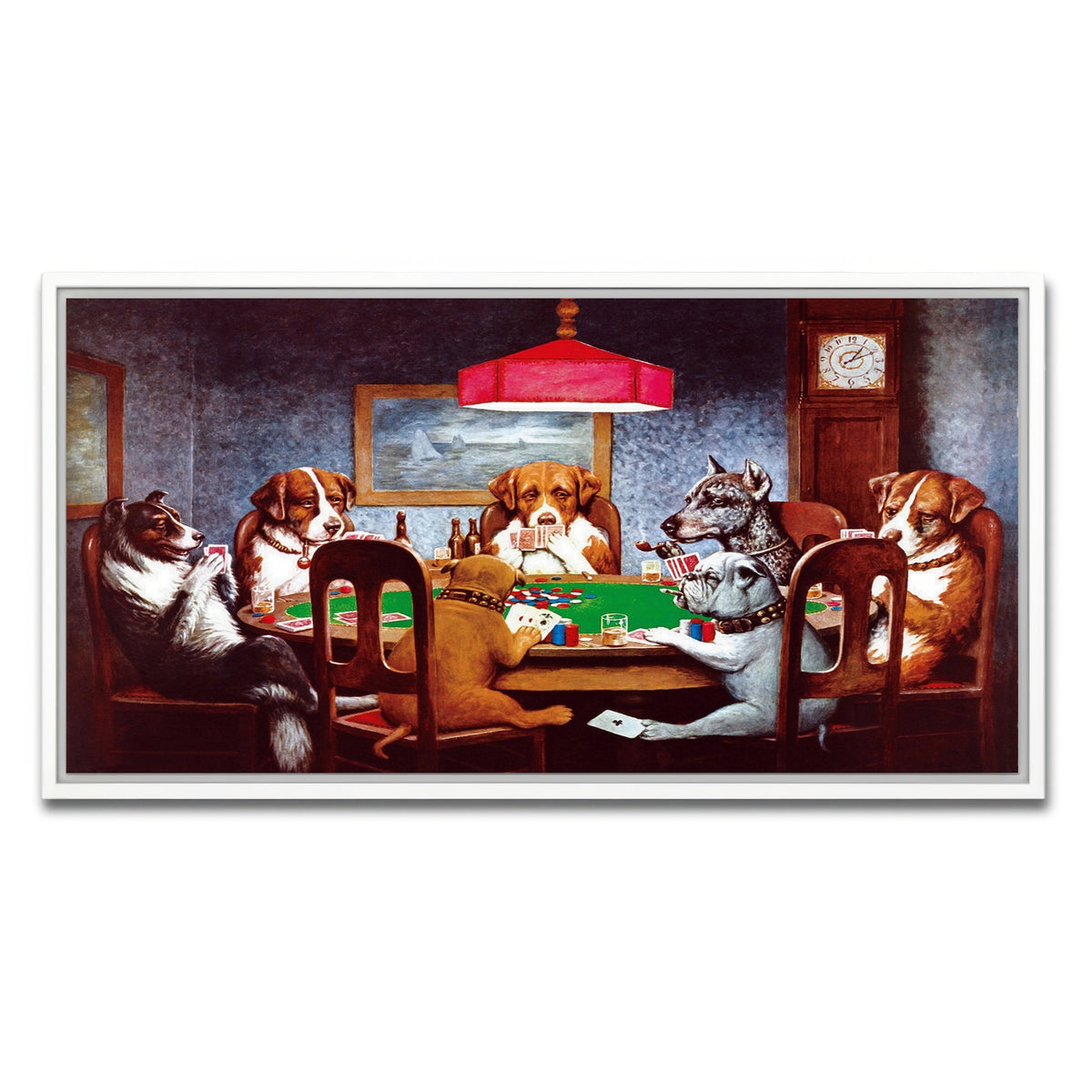 AUTO-MOCKUP WHITE | Dogs Playing poker | 1 Piece | White Framed Canvas | group=2x1