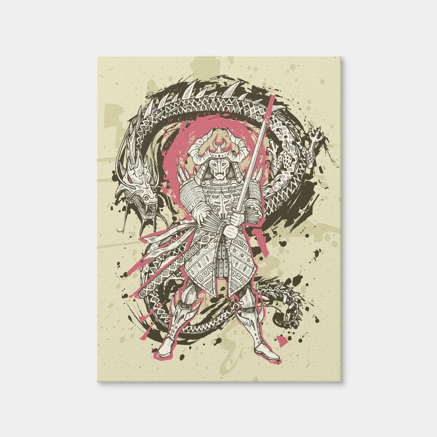 AUTO-MOCKUP WHITE | Dragon & Samurai Battle | 1 Piece | Gallery Wrap Canvas | group=3x4