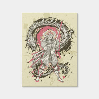 AUTO-MOCKUP WHITE | Dragon & Samurai Battle | 1 Piece | Gallery Wrap Canvas | group=3x4